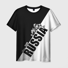 Мужская футболка 3D с принтом Russia national team: black and white lines в Екатеринбурге, 100% полиэфир | прямой крой, круглый вырез горловины, длина до линии бедер | Тематика изображения на принте: 
