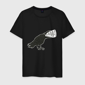 Мужская футболка хлопок с принтом Кричащая ворона в Белгороде, 100% хлопок | прямой крой, круглый вырез горловины, длина до линии бедер, слегка спущенное плечо. | 