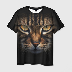 Мужская футболка 3D с принтом Полосатый котик в Петрозаводске, 100% полиэфир | прямой крой, круглый вырез горловины, длина до линии бедер | 