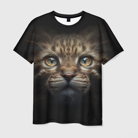 Мужская футболка 3D с принтом Мордочка  котика в Курске, 100% полиэфир | прямой крой, круглый вырез горловины, длина до линии бедер | 