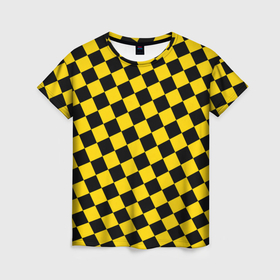 Женская футболка 3D с принтом Черно желтая мелкая клетка , 100% полиэфир ( синтетическое хлопкоподобное полотно) | прямой крой, круглый вырез горловины, длина до линии бедер | 