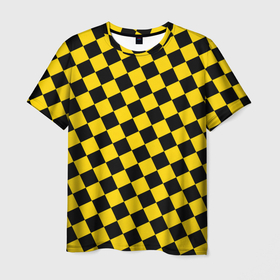 Мужская футболка 3D с принтом Черно желтая мелкая клетка , 100% полиэфир | прямой крой, круглый вырез горловины, длина до линии бедер | Тематика изображения на принте: 