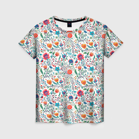 Женская футболка 3D с принтом Рисунок Летние цветы в Новосибирске, 100% полиэфир ( синтетическое хлопкоподобное полотно) | прямой крой, круглый вырез горловины, длина до линии бедер | 