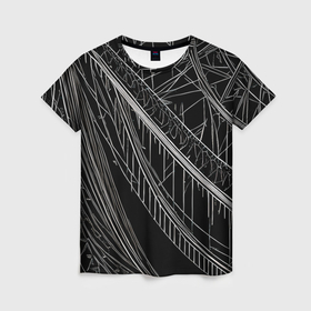 Женская футболка 3D с принтом Узор минималистичные белые линии ночью в Кировске, 100% полиэфир ( синтетическое хлопкоподобное полотно) | прямой крой, круглый вырез горловины, длина до линии бедер | 