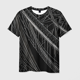 Мужская футболка 3D с принтом Узор минималистичные белые линии ночью в Кировске, 100% полиэфир | прямой крой, круглый вырез горловины, длина до линии бедер | Тематика изображения на принте: 