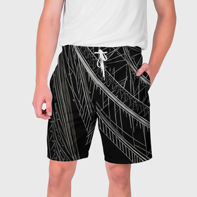 Мужские шорты 3D с принтом Узор минималистичные белые линии ночью в Тюмени,  полиэстер 100% | прямой крой, два кармана без застежек по бокам. Мягкая трикотажная резинка на поясе, внутри которой широкие завязки. Длина чуть выше колен | 