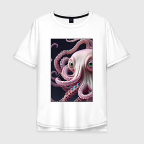 Мужская футболка хлопок Oversize с принтом Осьминог на глубине океана в Курске, 100% хлопок | свободный крой, круглый ворот, “спинка” длиннее передней части | Тематика изображения на принте: 
