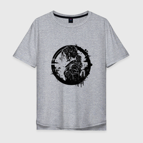 Мужская футболка хлопок Oversize с принтом Cyberpunk girl черный контур в Курске, 100% хлопок | свободный крой, круглый ворот, “спинка” длиннее передней части | 