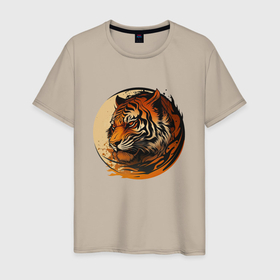 Мужская футболка хлопок с принтом Tiger art оранжевый черный в Тюмени, 100% хлопок | прямой крой, круглый вырез горловины, длина до линии бедер, слегка спущенное плечо. | Тематика изображения на принте: 