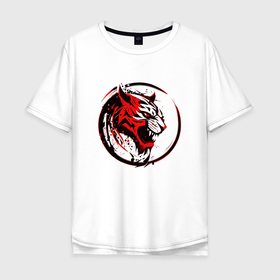 Мужская футболка хлопок Oversize с принтом Tiger art эмблема в Курске, 100% хлопок | свободный крой, круглый ворот, “спинка” длиннее передней части | 