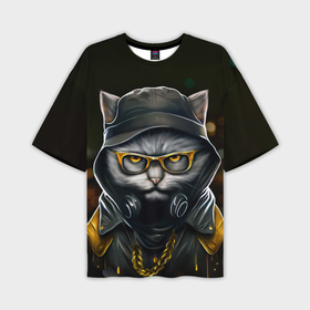 Мужская футболка oversize 3D с принтом Rich grey Cat в Кировске,  |  | 