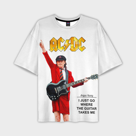Мужская футболка oversize 3D с принтом Ангус Янг рок группа AC DC ,  |  | 