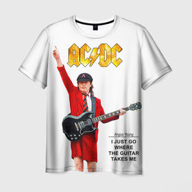 Мужская футболка 3D с принтом Ангус Янг рок группа AC DC в Курске, 100% полиэфир | прямой крой, круглый вырез горловины, длина до линии бедер | 