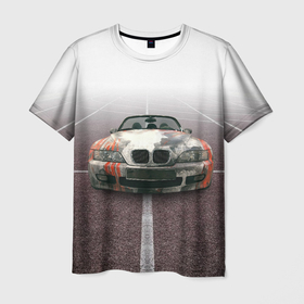 Мужская футболка 3D с принтом Родстер BMW Z4 в Петрозаводске, 100% полиэфир | прямой крой, круглый вырез горловины, длина до линии бедер | 