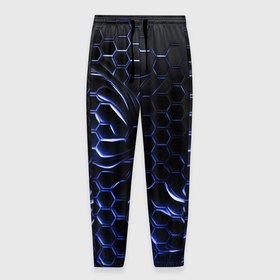 Мужские брюки 3D с принтом Синие объемные плиты , 100% полиэстер | манжеты по низу, эластичный пояс регулируется шнурком, по бокам два кармана без застежек, внутренняя часть кармана из мелкой сетки | 