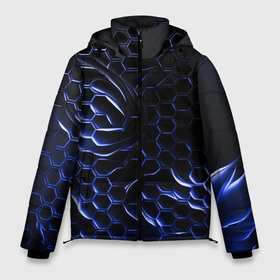 Мужская зимняя куртка 3D с принтом Синие объемные плиты в Петрозаводске, верх — 100% полиэстер; подкладка — 100% полиэстер; утеплитель — 100% полиэстер | длина ниже бедра, свободный силуэт Оверсайз. Есть воротник-стойка, отстегивающийся капюшон и ветрозащитная планка. 

Боковые карманы с листочкой на кнопках и внутренний карман на молнии. | 
