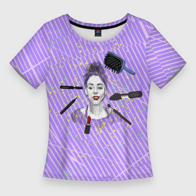 Женская футболка 3D Slim с принтом Девушка и макияж в Новосибирске,  |  | 