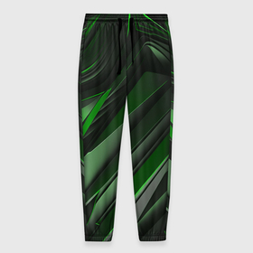 Мужские брюки 3D с принтом green black abstract в Кировске, 100% полиэстер | манжеты по низу, эластичный пояс регулируется шнурком, по бокам два кармана без застежек, внутренняя часть кармана из мелкой сетки | 