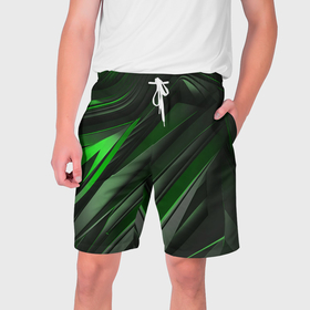 Мужские шорты 3D с принтом green black abstract ,  полиэстер 100% | прямой крой, два кармана без застежек по бокам. Мягкая трикотажная резинка на поясе, внутри которой широкие завязки. Длина чуть выше колен | 