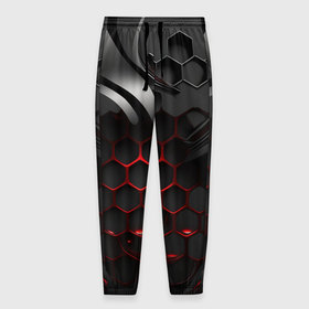 Мужские брюки 3D с принтом Металлические пластины и красные плиты в Петрозаводске, 100% полиэстер | манжеты по низу, эластичный пояс регулируется шнурком, по бокам два кармана без застежек, внутренняя часть кармана из мелкой сетки | 