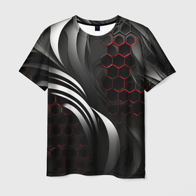 Мужская футболка 3D с принтом Красные плиты и металлические пластины , 100% полиэфир | прямой крой, круглый вырез горловины, длина до линии бедер | 