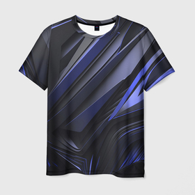 Мужская футболка 3D с принтом Объемные черные и синие плиты в Петрозаводске, 100% полиэфир | прямой крой, круглый вырез горловины, длина до линии бедер | 