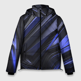 Мужская зимняя куртка 3D с принтом Объемные черные и синие плиты , верх — 100% полиэстер; подкладка — 100% полиэстер; утеплитель — 100% полиэстер | длина ниже бедра, свободный силуэт Оверсайз. Есть воротник-стойка, отстегивающийся капюшон и ветрозащитная планка. 

Боковые карманы с листочкой на кнопках и внутренний карман на молнии. | 
