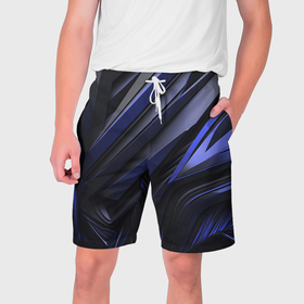 Мужские шорты 3D с принтом Объемные черные и синие плиты ,  полиэстер 100% | прямой крой, два кармана без застежек по бокам. Мягкая трикотажная резинка на поясе, внутри которой широкие завязки. Длина чуть выше колен | 