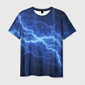 Мужская футболка 3D с принтом Разряд электричества в Курске, 100% полиэфир | прямой крой, круглый вырез горловины, длина до линии бедер | 