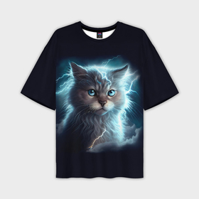 Мужская футболка oversize 3D с принтом Котик с молниями в Санкт-Петербурге,  |  | 