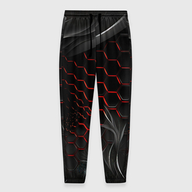 Мужские брюки 3D с принтом плиты с красной сеткой , 100% полиэстер | манжеты по низу, эластичный пояс регулируется шнурком, по бокам два кармана без застежек, внутренняя часть кармана из мелкой сетки | 