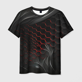 Мужская футболка 3D с принтом плиты с красной сеткой в Екатеринбурге, 100% полиэфир | прямой крой, круглый вырез горловины, длина до линии бедер | 