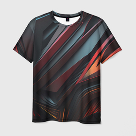 Мужская футболка 3D с принтом Объемные темные элементы в Кировске, 100% полиэфир | прямой крой, круглый вырез горловины, длина до линии бедер | 