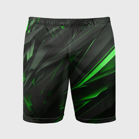 Мужские шорты спортивные с принтом черные объекты в зеленым свечением ,  |  | 