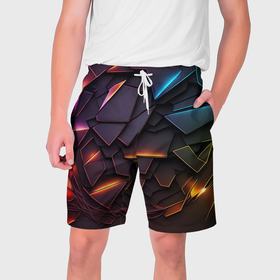 Мужские шорты 3D с принтом яркие неоновые объекты в Белгороде,  полиэстер 100% | прямой крой, два кармана без застежек по бокам. Мягкая трикотажная резинка на поясе, внутри которой широкие завязки. Длина чуть выше колен | 