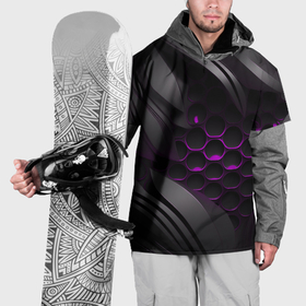 Накидка на куртку 3D с принтом Черные объекты с фиолетовой сеткой в Петрозаводске, 100% полиэстер |  | 