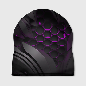 Шапка 3D с принтом Черные объекты с фиолетовой сеткой в Белгороде, 100% полиэстер | универсальный размер, печать по всей поверхности изделия | 