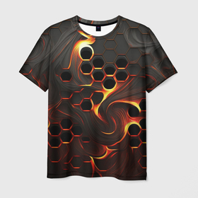 Мужская футболка 3D с принтом Огненная сетка в Белгороде, 100% полиэфир | прямой крой, круглый вырез горловины, длина до линии бедер | 