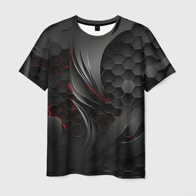 Мужская футболка 3D с принтом Черные абстрактные плиты в Екатеринбурге, 100% полиэфир | прямой крой, круглый вырез горловины, длина до линии бедер | 