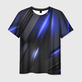 Мужская футболка 3D с принтом Синие неоновые  плиты в Екатеринбурге, 100% полиэфир | прямой крой, круглый вырез горловины, длина до линии бедер | 