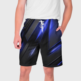 Мужские шорты 3D с принтом Синие неоновые  плиты в Екатеринбурге,  полиэстер 100% | прямой крой, два кармана без застежек по бокам. Мягкая трикотажная резинка на поясе, внутри которой широкие завязки. Длина чуть выше колен | 