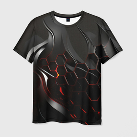 Мужская футболка 3D с принтом Черно красные плиты в Екатеринбурге, 100% полиэфир | прямой крой, круглый вырез горловины, длина до линии бедер | 