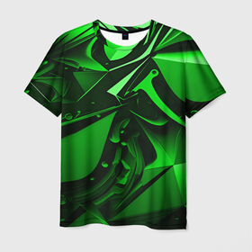 Мужская футболка 3D с принтом Зеленые объемные объекты в Белгороде, 100% полиэфир | прямой крой, круглый вырез горловины, длина до линии бедер | 