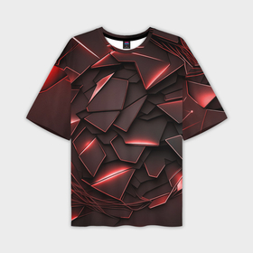 Мужская футболка oversize 3D с принтом Красные элементы с неоновым свечением в Белгороде,  |  | 