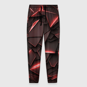 Мужские брюки 3D с принтом Красные элементы с неоновым свечением в Екатеринбурге, 100% полиэстер | манжеты по низу, эластичный пояс регулируется шнурком, по бокам два кармана без застежек, внутренняя часть кармана из мелкой сетки | 