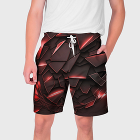 Мужские шорты 3D с принтом Красные элементы с неоновым свечением в Тюмени,  полиэстер 100% | прямой крой, два кармана без застежек по бокам. Мягкая трикотажная резинка на поясе, внутри которой широкие завязки. Длина чуть выше колен | 