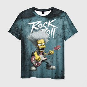 Мужская футболка 3D с принтом rock n roll style Simpsons в Кировске, 100% полиэфир | прямой крой, круглый вырез горловины, длина до линии бедер | 