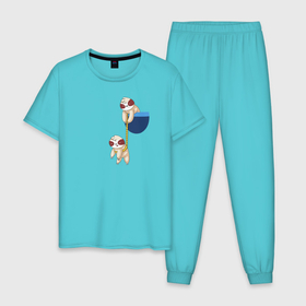 Мужская пижама хлопок с принтом Карманные ленивцы в Курске, 100% хлопок | брюки и футболка прямого кроя, без карманов, на брюках мягкая резинка на поясе и по низу штанин
 | Тематика изображения на принте: 
