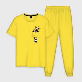 Мужская пижама хлопок с принтом Карманные панды в Тюмени, 100% хлопок | брюки и футболка прямого кроя, без карманов, на брюках мягкая резинка на поясе и по низу штанин
 | 