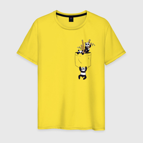 Мужская футболка хлопок с принтом Карманные панды в Тюмени, 100% хлопок | прямой крой, круглый вырез горловины, длина до линии бедер, слегка спущенное плечо. | Тематика изображения на принте: 